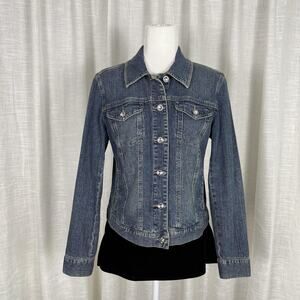 Style & Co. Jeans Denim Jacket Womens Small Blue Rhinestone Button Front Stretch